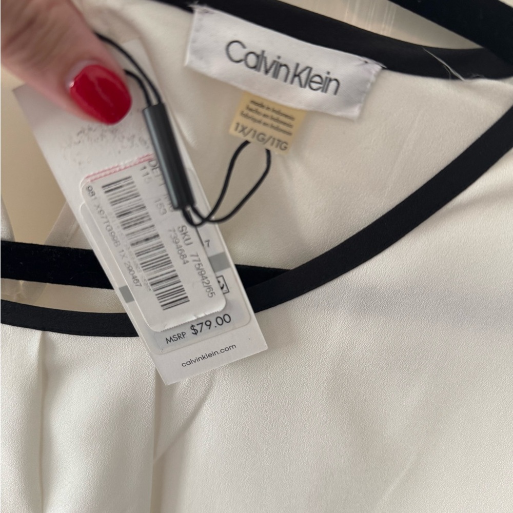 Calvin Klein White Blouse with Black Accents NWT - Picture 4 of 4